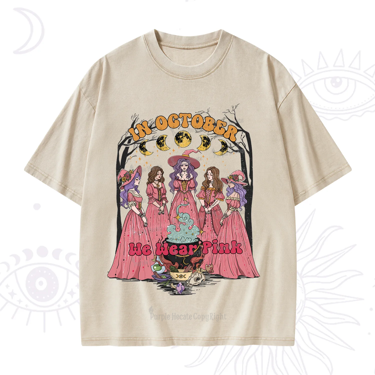 Purplehecate In October We Wear Pink Halloween Washed T-Shirt
