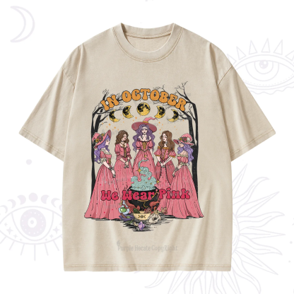 Purplehecate In October We Wear Pink Halloween Washed T-Shirt