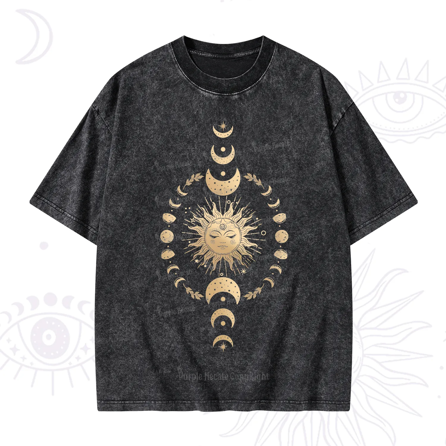 Purplehecate Celestial Sun & Moon Phases Washed T-Shirt
