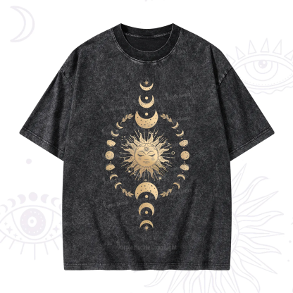 Purplehecate Celestial Sun & Moon Phases Washed T-Shirt