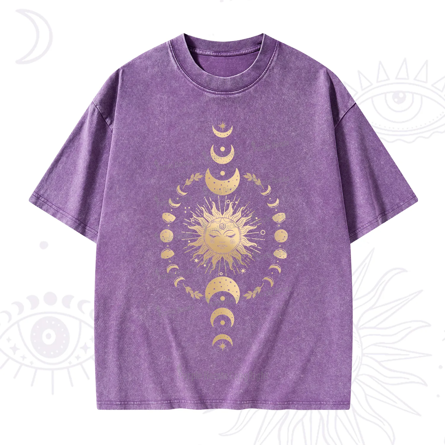 Purplehecate Celestial Sun & Moon Phases Washed T-Shirt