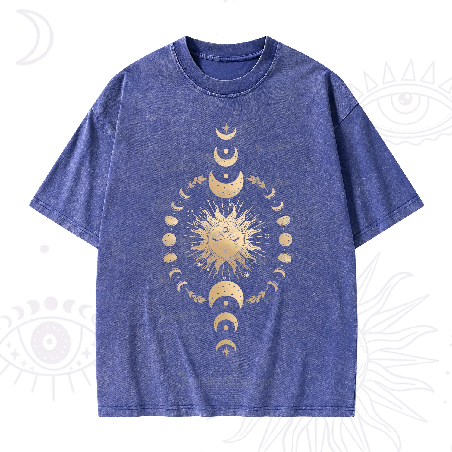 Purplehecate Celestial Sun & Moon Phases Washed T-Shirt