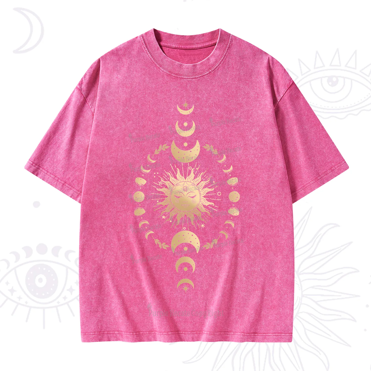 Purplehecate Celestial Sun & Moon Phases Washed T-Shirt