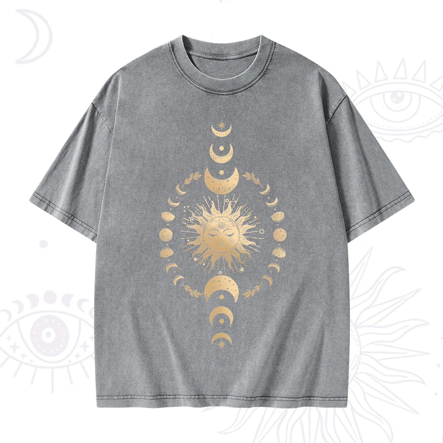 Purplehecate Celestial Sun & Moon Phases Washed T-Shirt