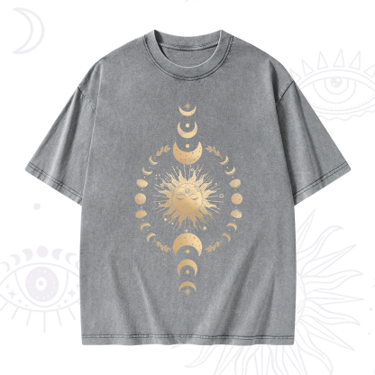 Purplehecate Celestial Sun & Moon Phases Washed T-Shirt
