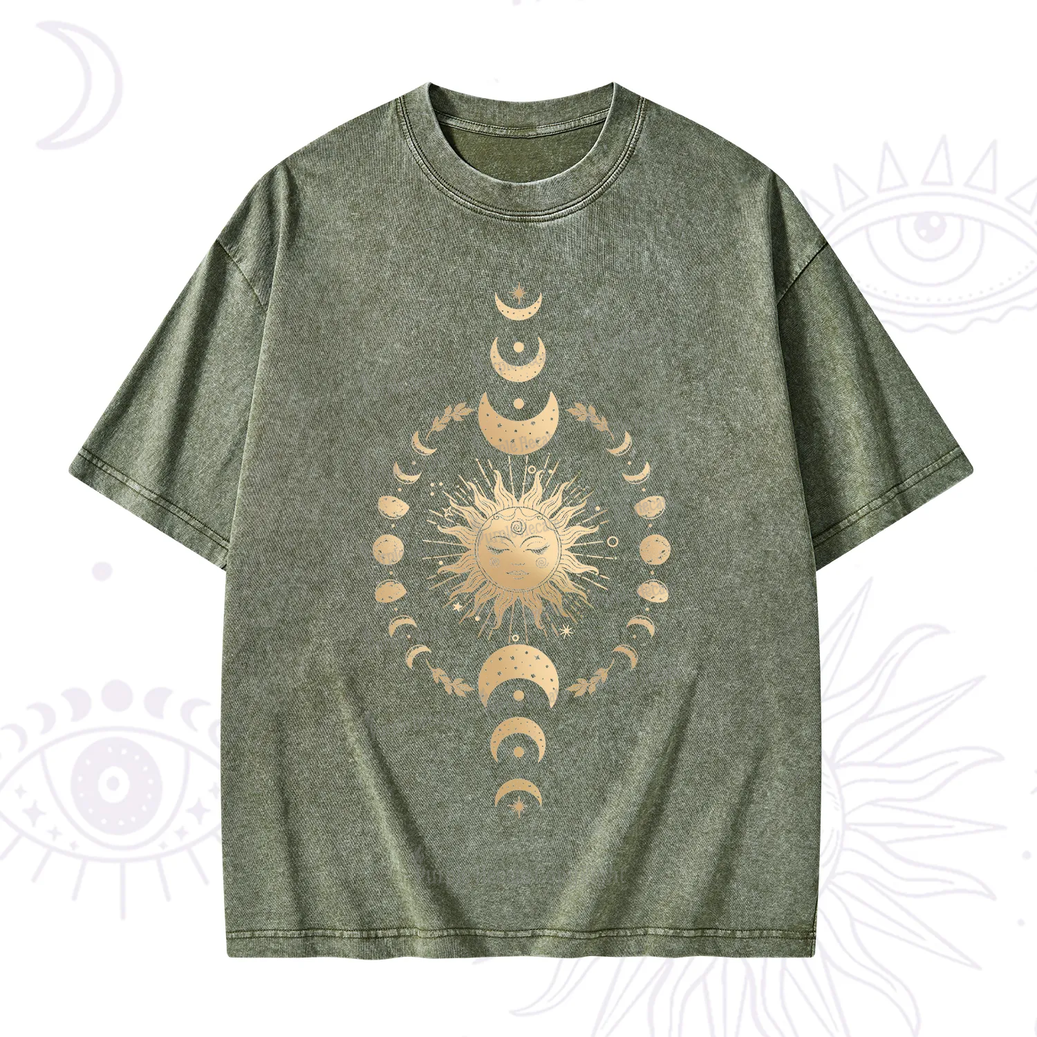 Purplehecate Celestial Sun & Moon Phases Washed T-Shirt