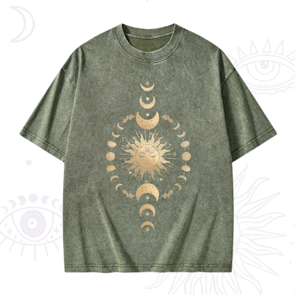 Purplehecate Celestial Sun & Moon Phases Washed T-Shirt