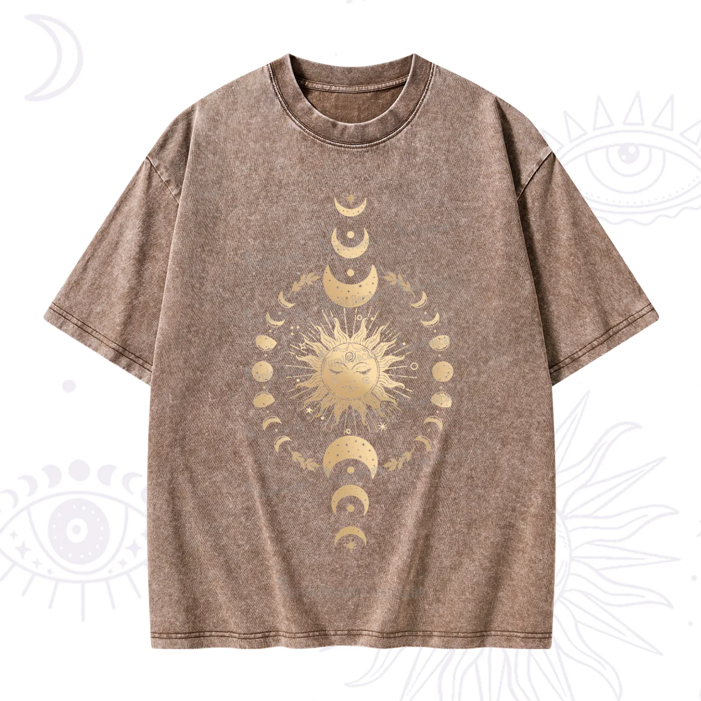 Purplehecate Celestial Sun & Moon Phases Washed T-Shirt