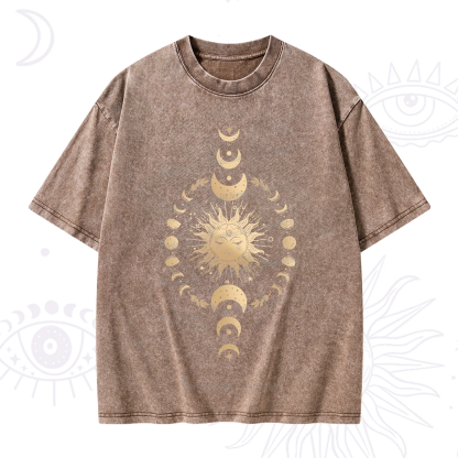 Purplehecate Celestial Sun & Moon Phases Washed T-Shirt