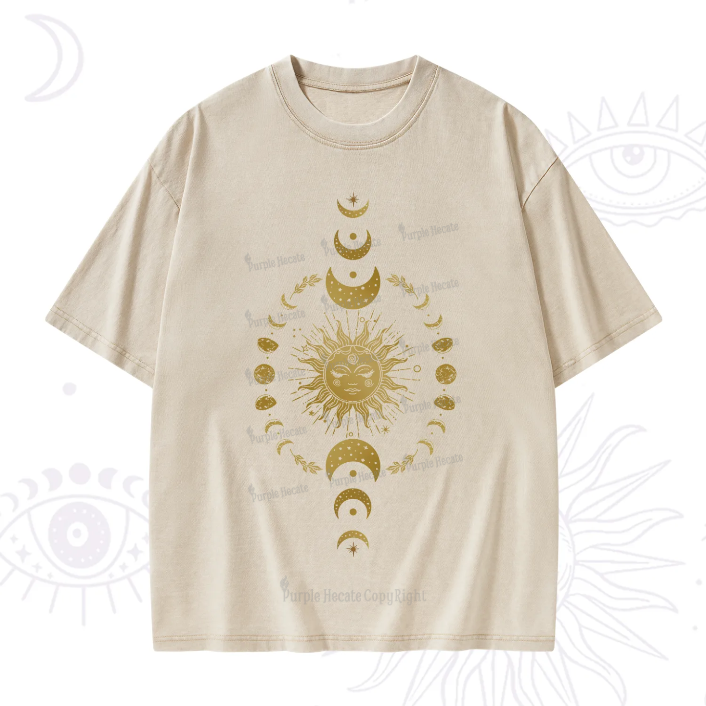Purplehecate Celestial Sun & Moon Phases Washed T-Shirt