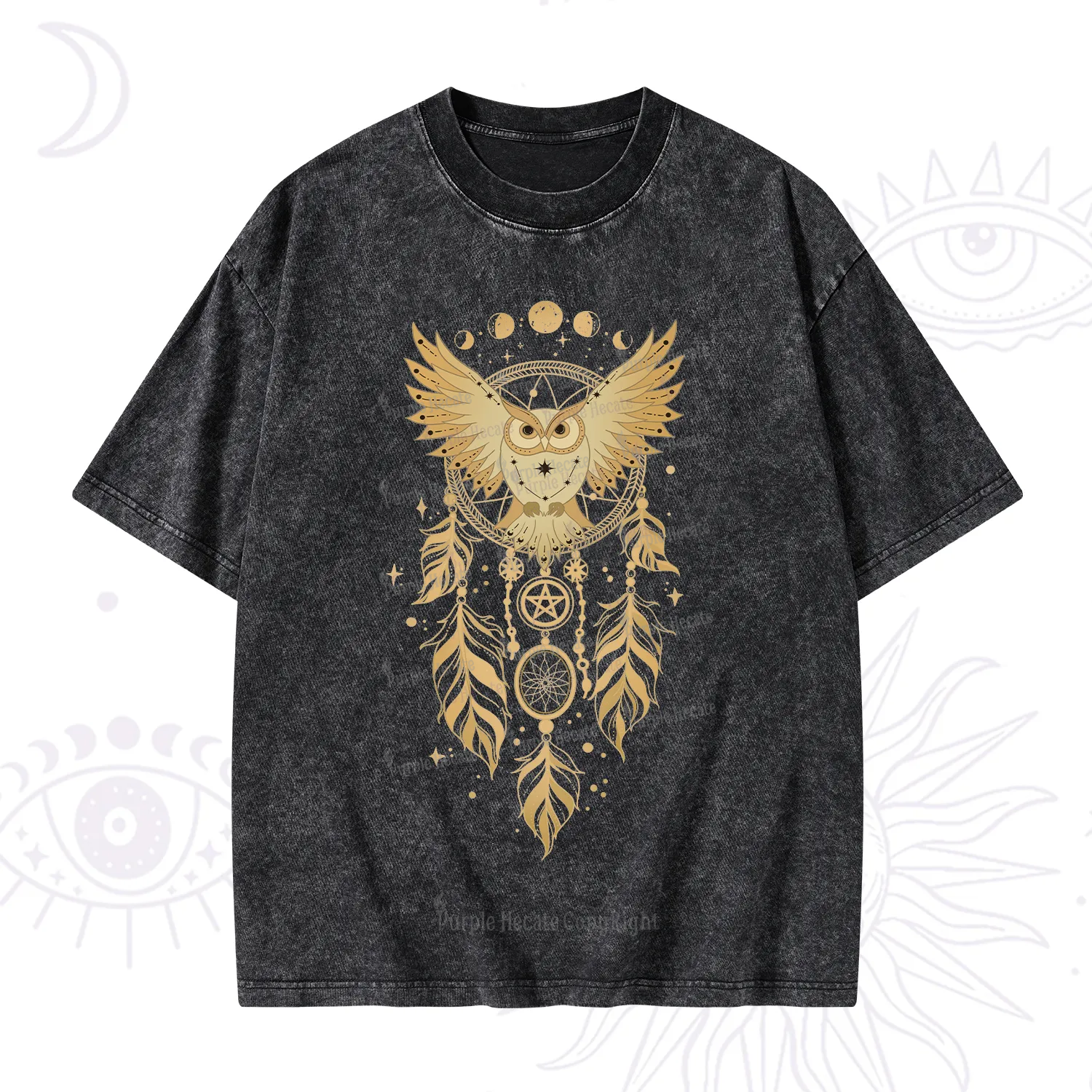 Purplehecate Mystical Owl Dreamcatcher Washed T-Shirt
