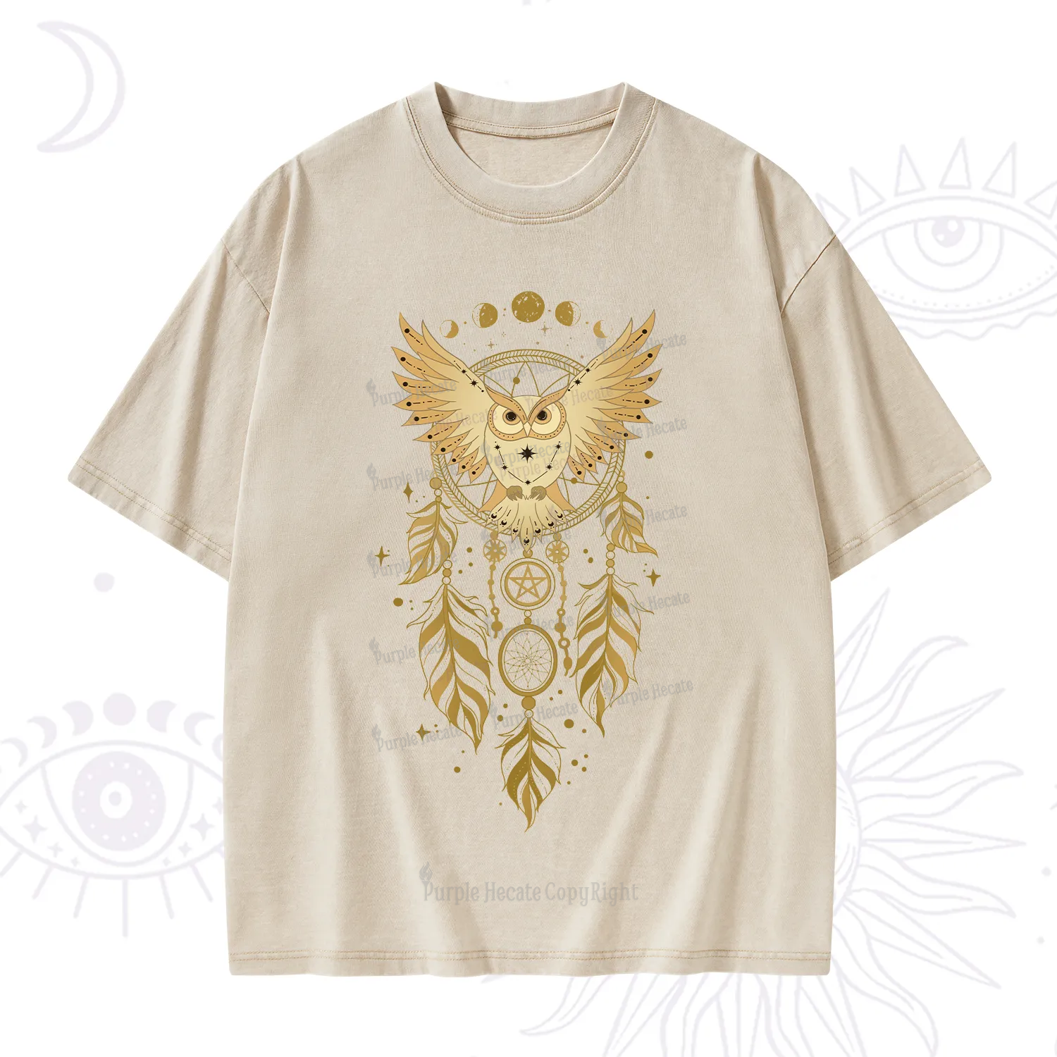 Purplehecate Mystical Owl Dreamcatcher Washed T-Shirt