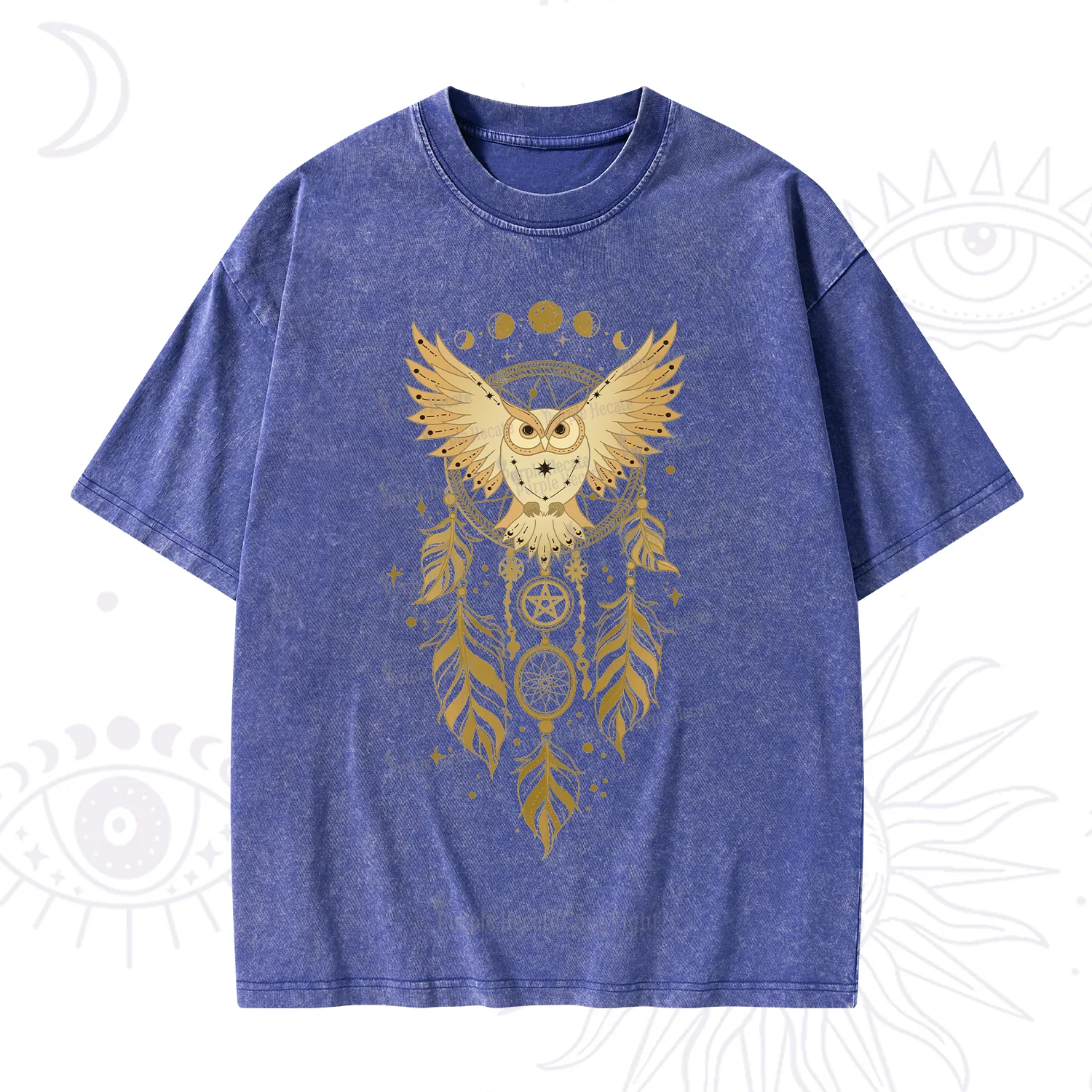 Purplehecate Mystical Owl Dreamcatcher Washed T-Shirt