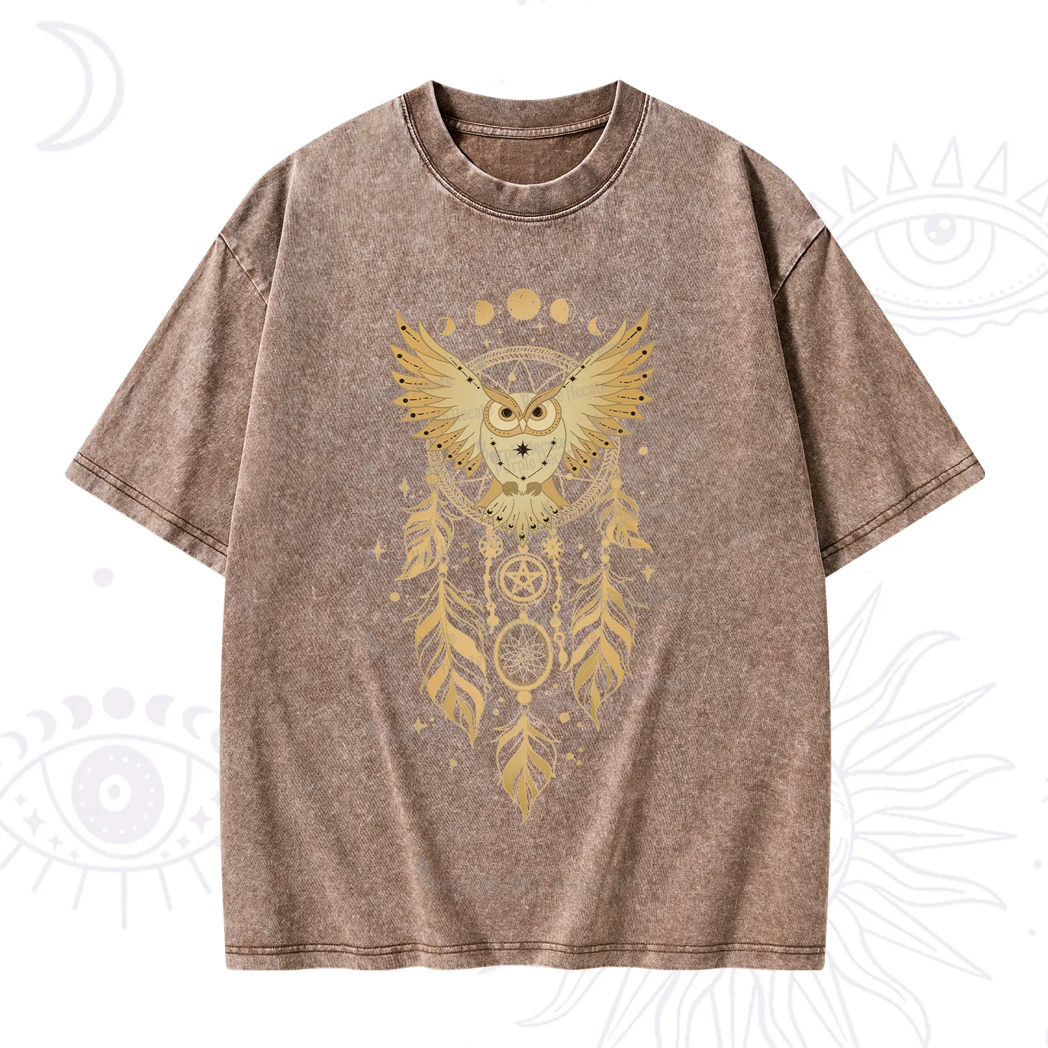 Purplehecate Mystical Owl Dreamcatcher Washed T-Shirt