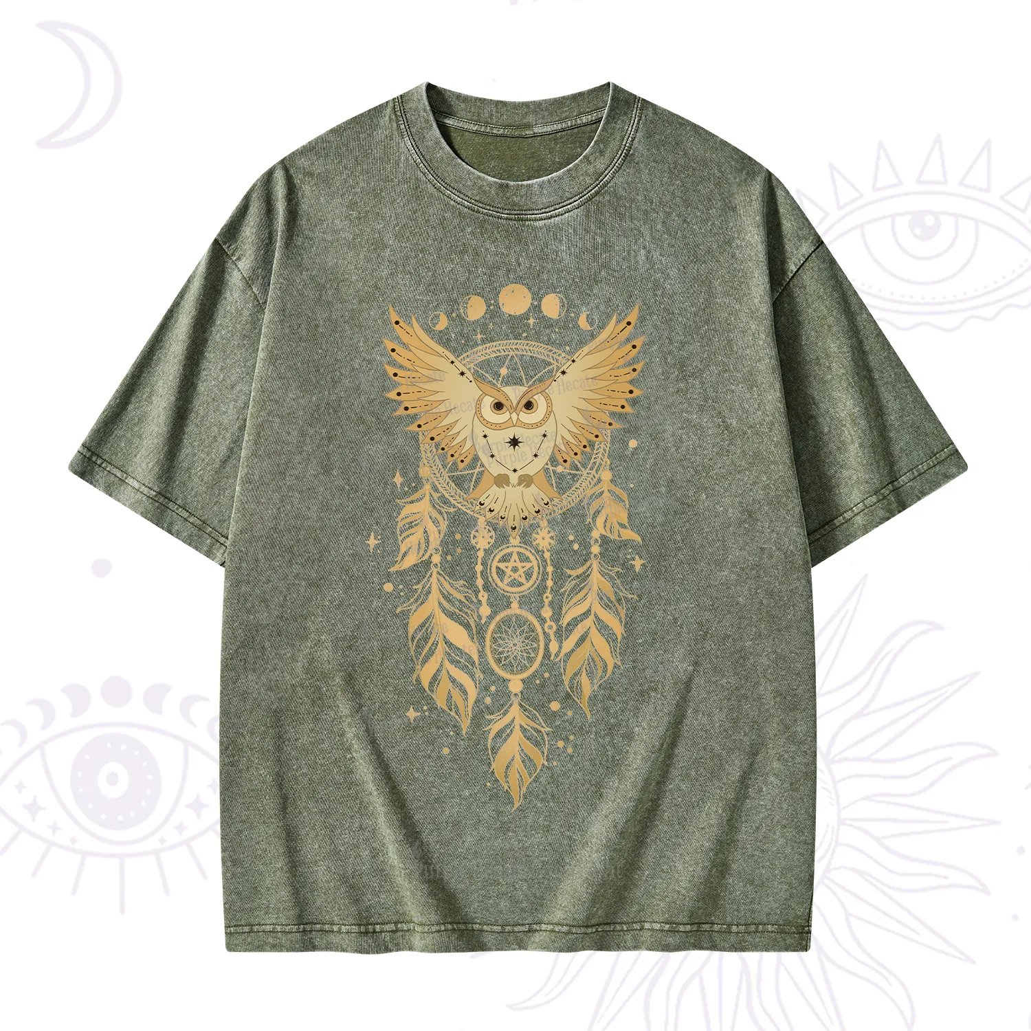 Purplehecate Mystical Owl Dreamcatcher Washed T-Shirt