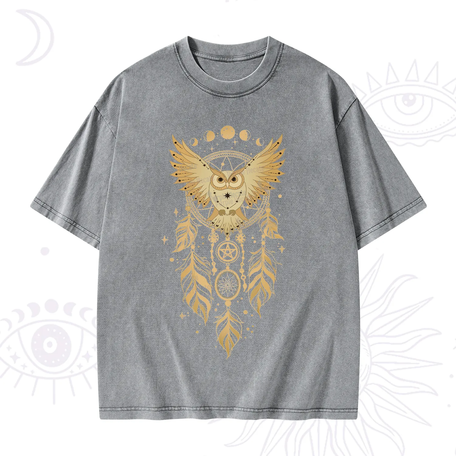 Purplehecate Mystical Owl Dreamcatcher Washed T-Shirt