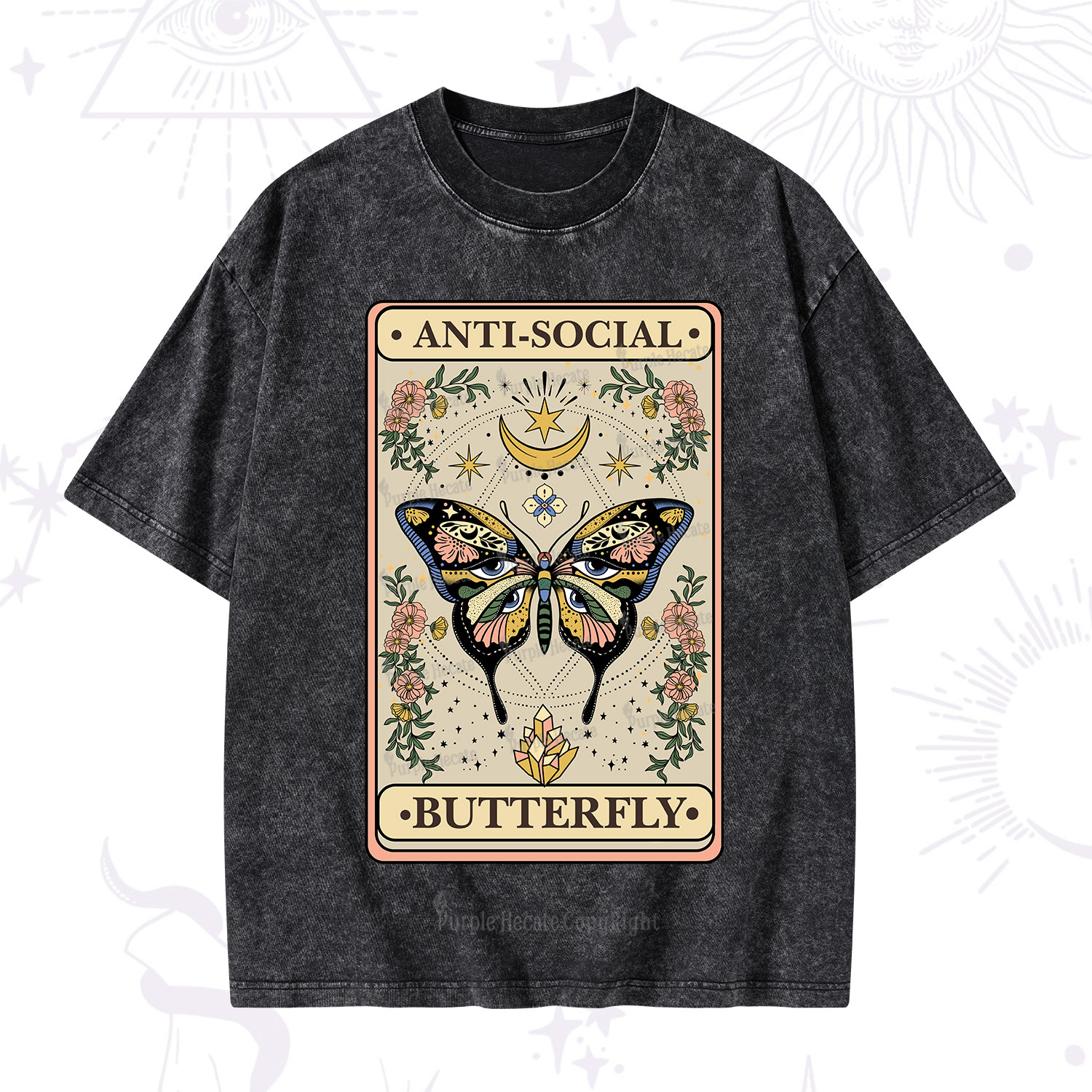 Purplehecate The Anti Social Nutterfly Oracle Card Washed T-Shirt