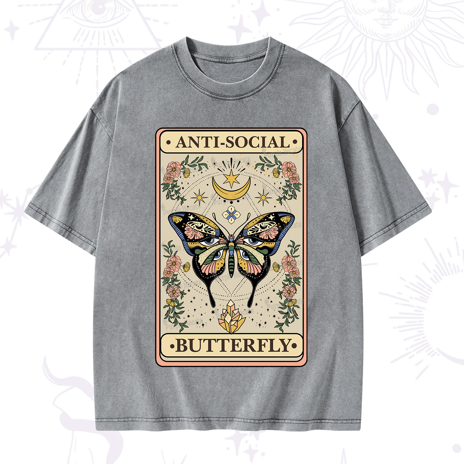 Purplehecate The Anti Social Nutterfly Oracle Card Washed T-Shirt
