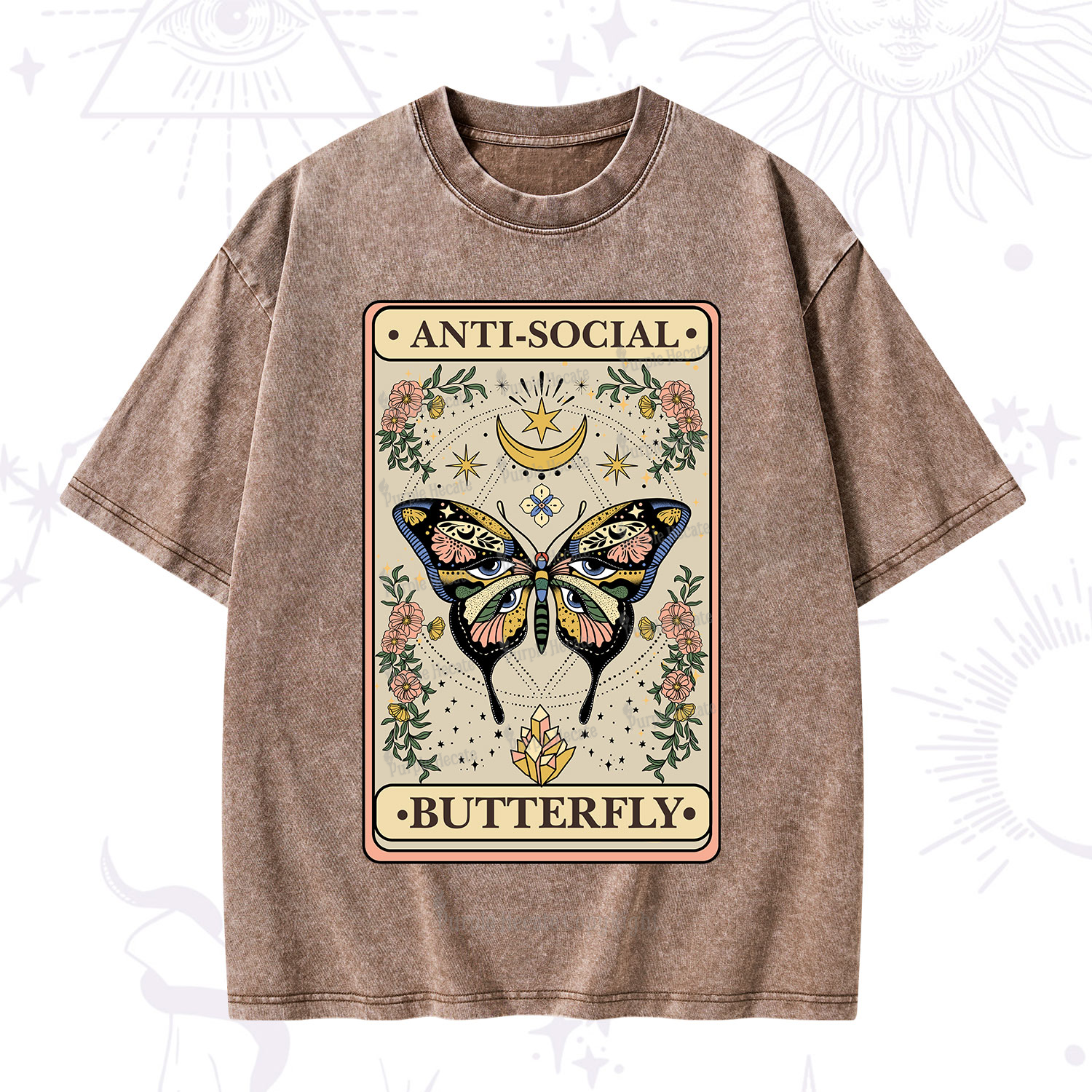 Purplehecate The Anti Social Nutterfly Oracle Card Washed T-Shirt