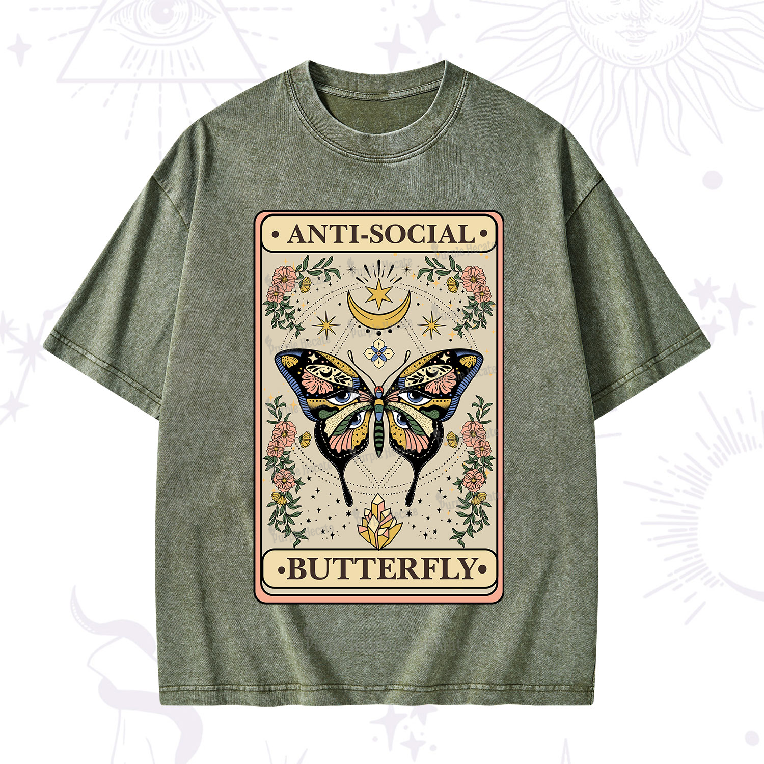 Purplehecate The Anti Social Nutterfly Oracle Card Washed T-Shirt