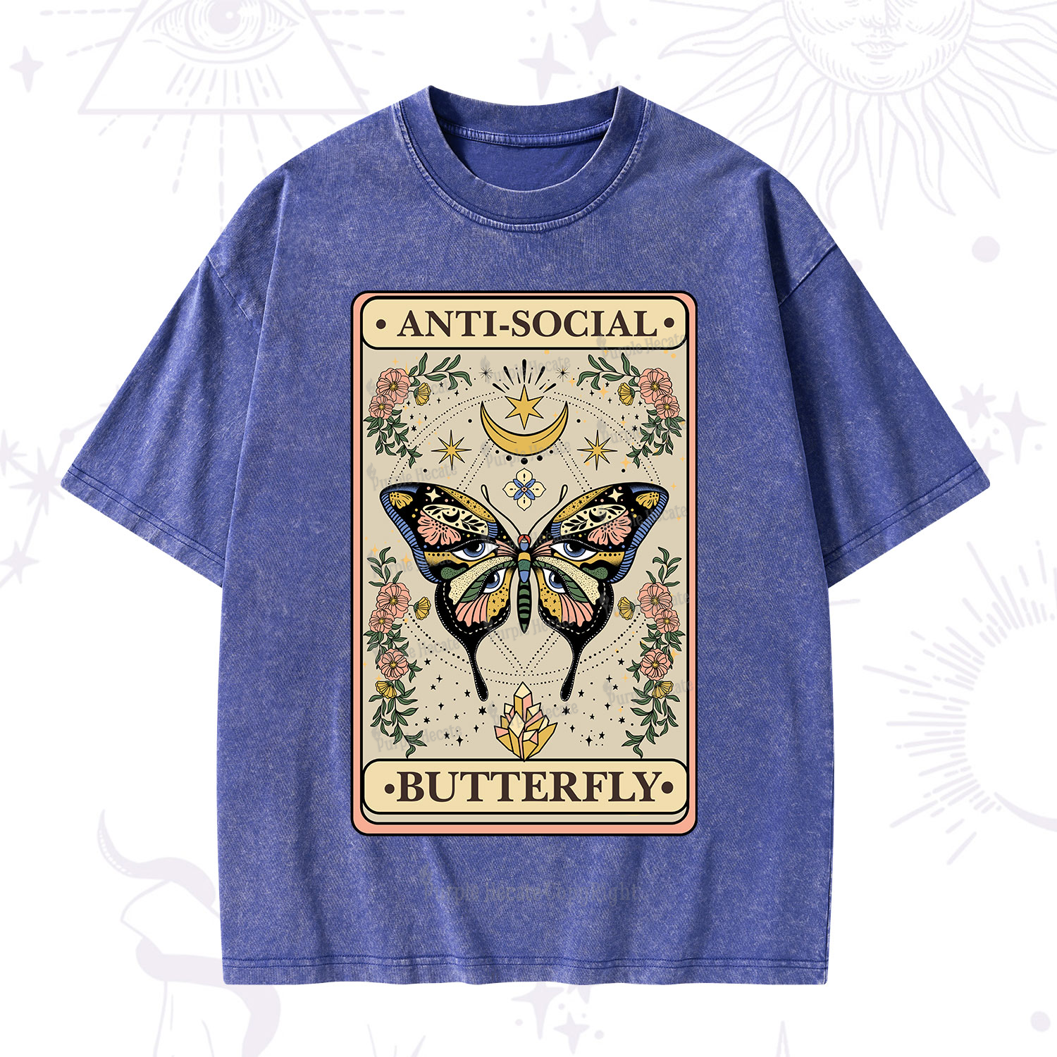 Purplehecate The Anti Social Nutterfly Oracle Card Washed T-Shirt