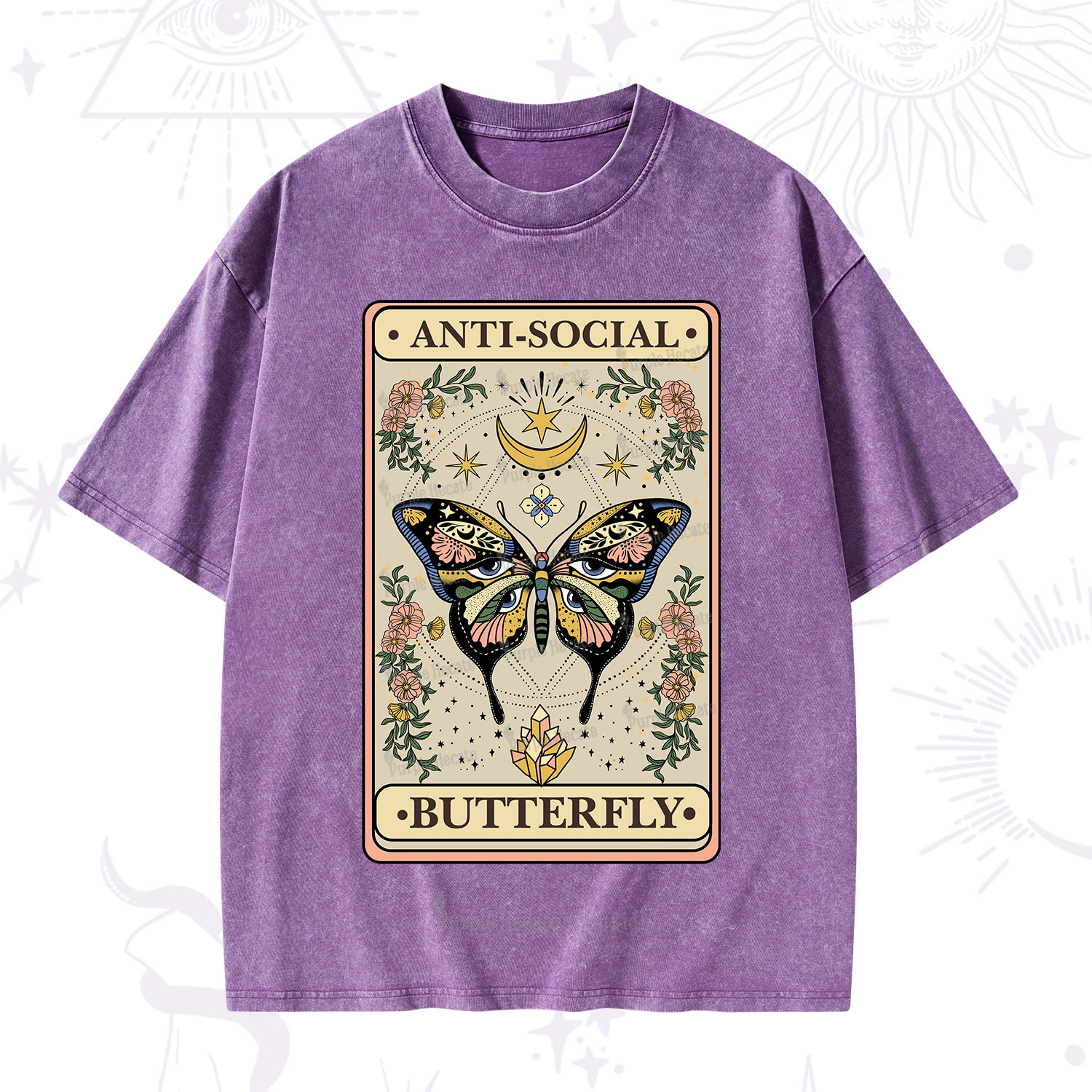 Purplehecate The Anti Social Nutterfly Oracle Card Washed T-Shirt