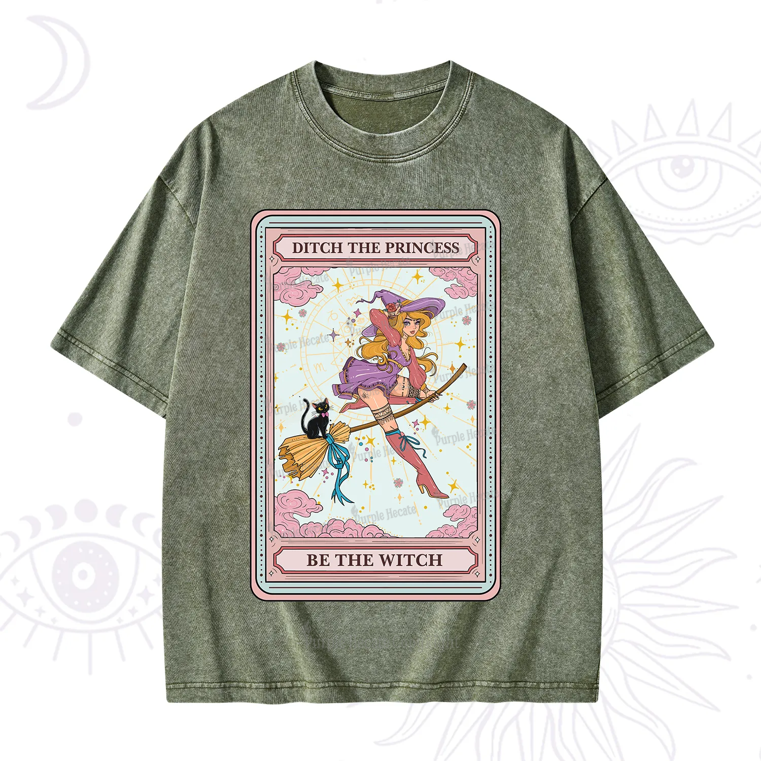 Purplehecate The Ditch The Princess Be The Witch Oracle Card Washed T-Shirt