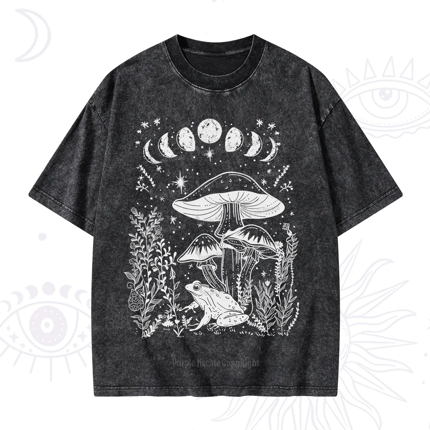Purplehecate Celestial Frog Mushrooms Washed T-Shirt