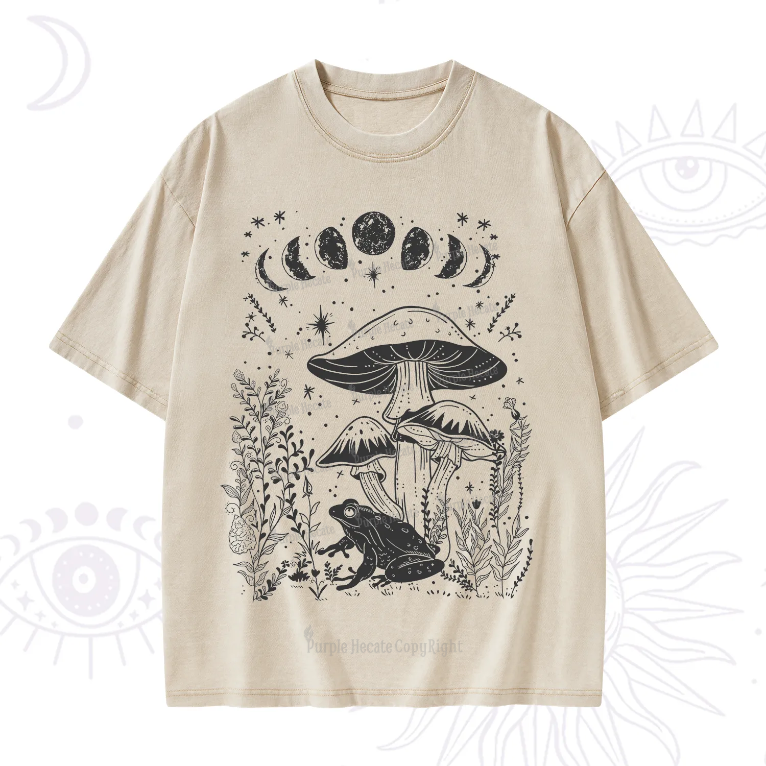 Purplehecate Celestial Frog Mushrooms Washed T-Shirt
