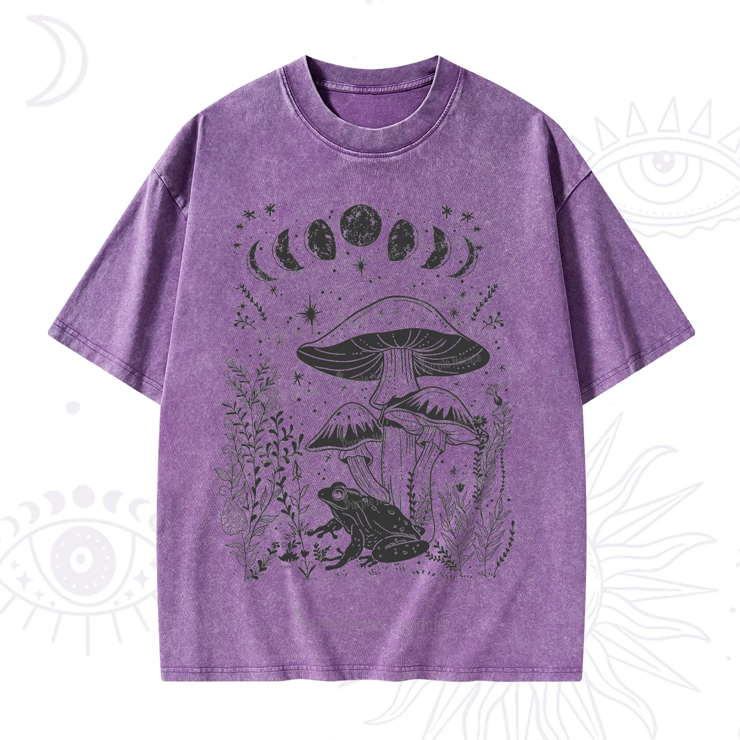 Purplehecate Celestial Frog Mushrooms Washed T-Shirt
