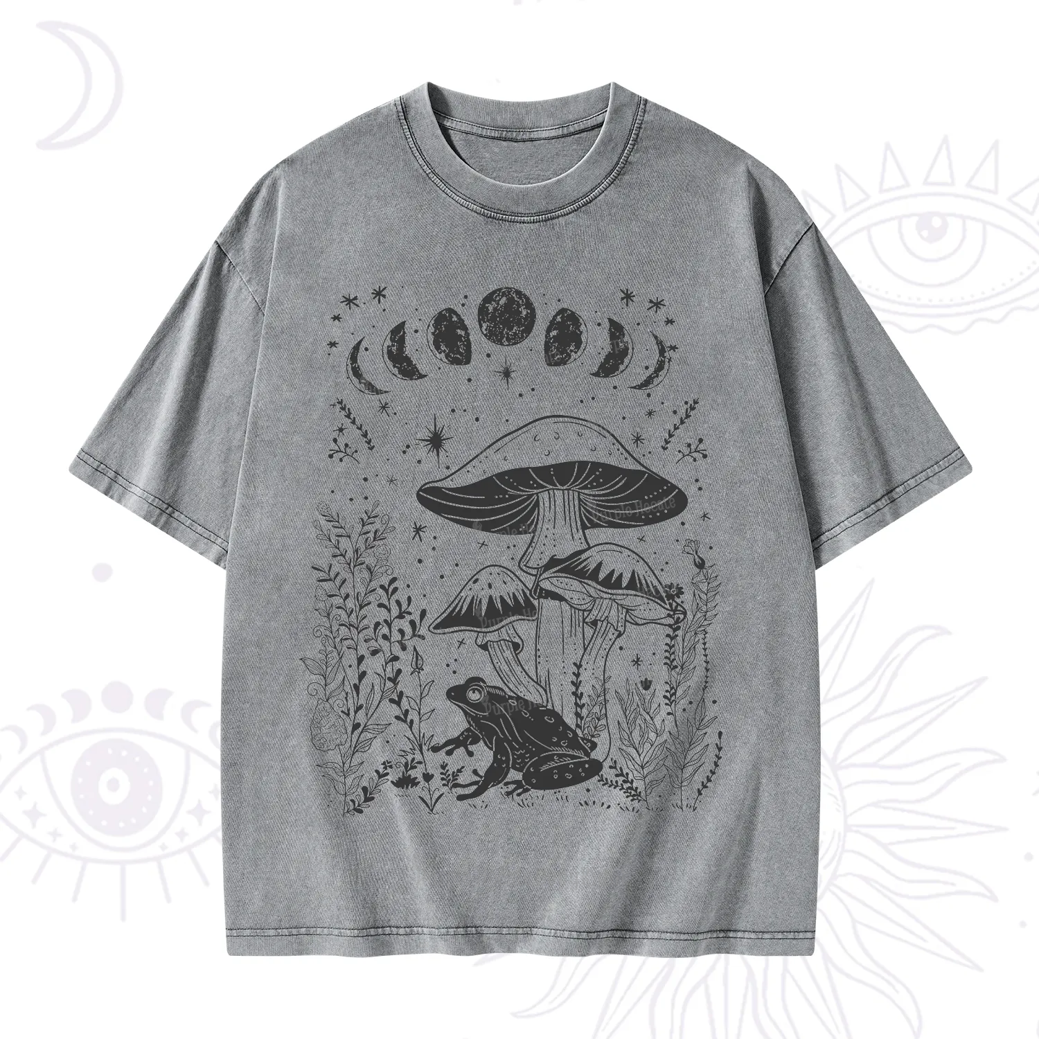 Purplehecate Celestial Frog Mushrooms Washed T-Shirt
