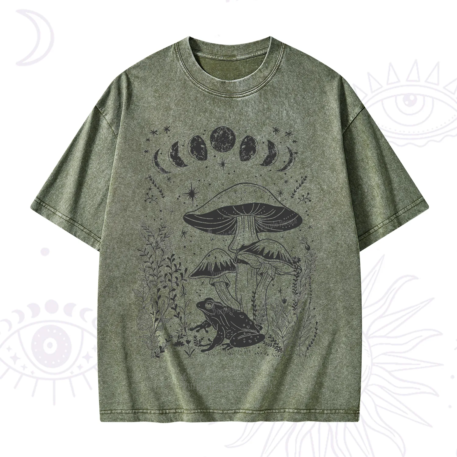 Purplehecate Celestial Frog Mushrooms Washed T-Shirt
