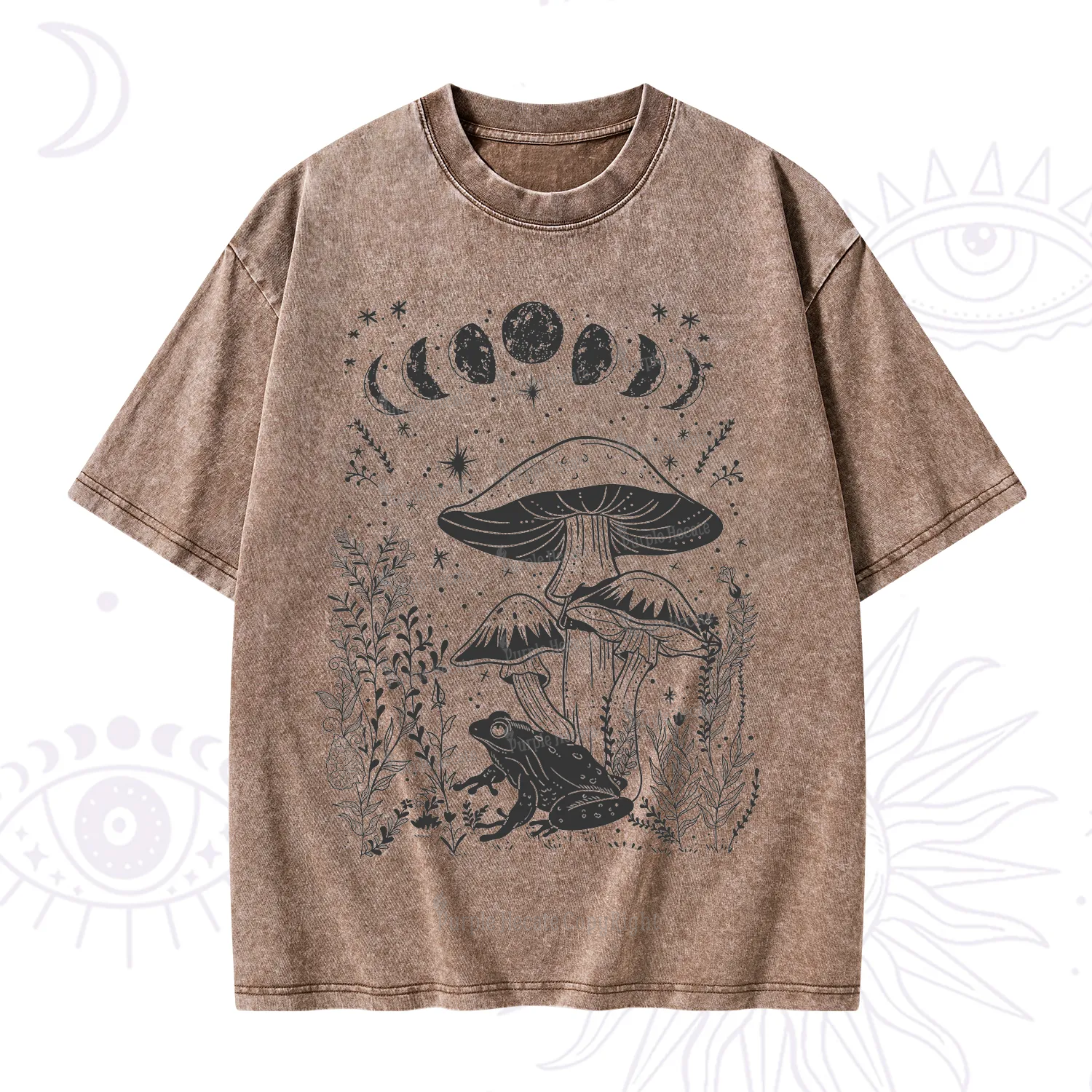 Purplehecate Celestial Frog Mushrooms Washed T-Shirt