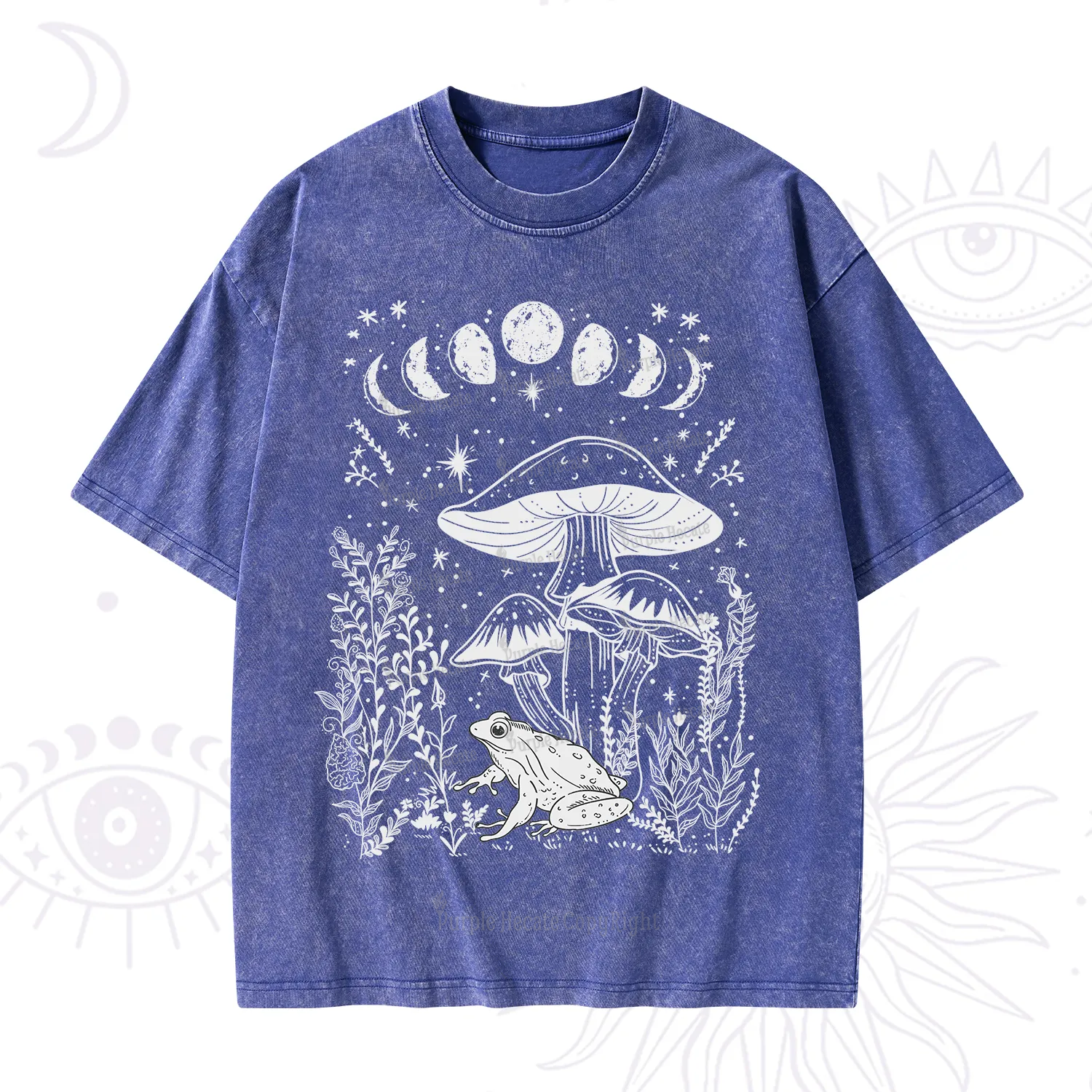 Purplehecate Celestial Frog Mushrooms Washed T-Shirt