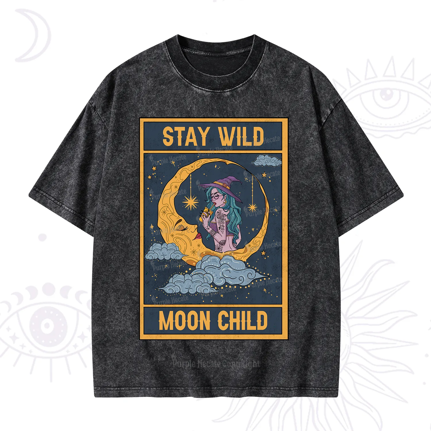 Purplehecate The Stay Wild Moon Child Oracle Card Washed T-Shirt