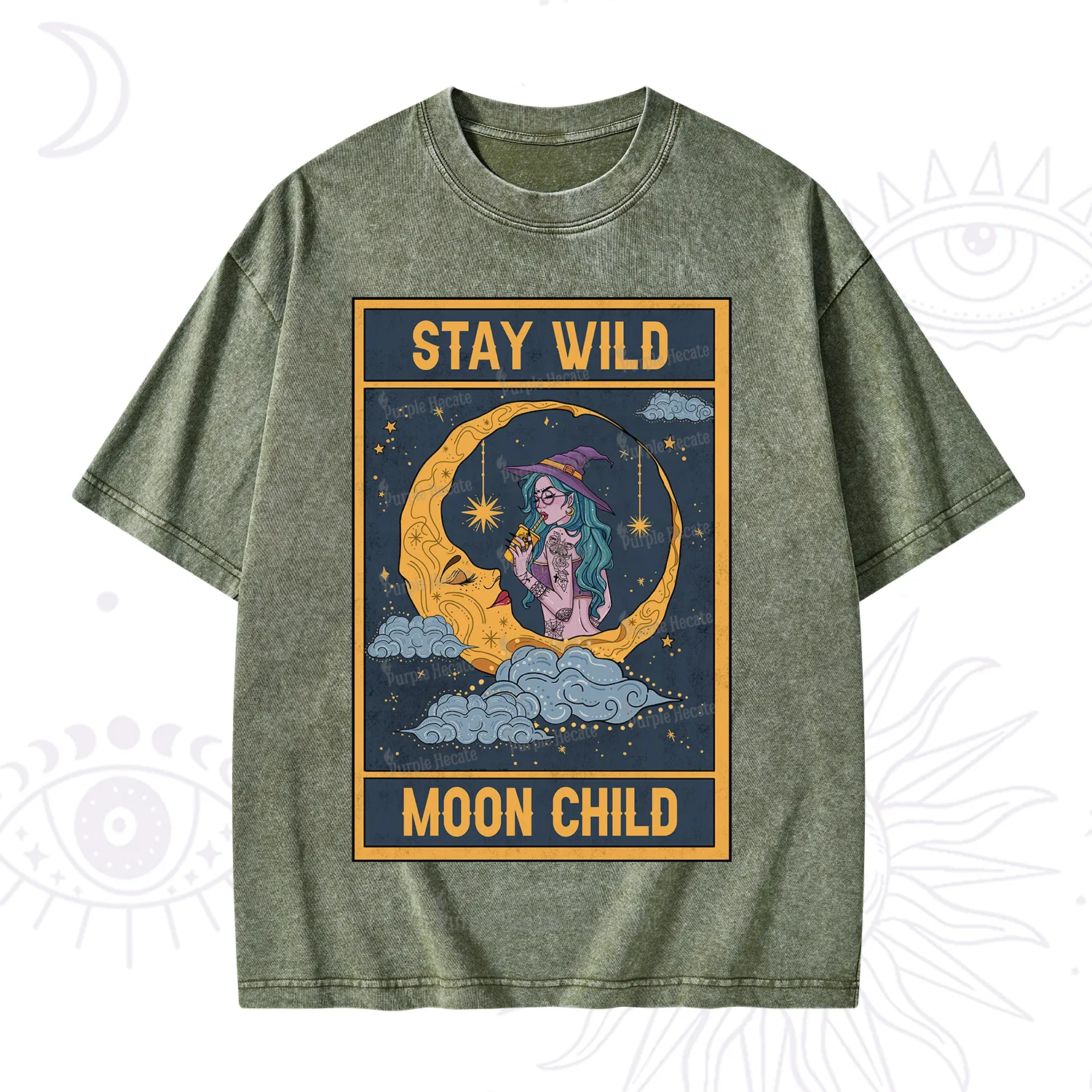 Purplehecate The Stay Wild Moon Child Oracle Card Washed T-Shirt
