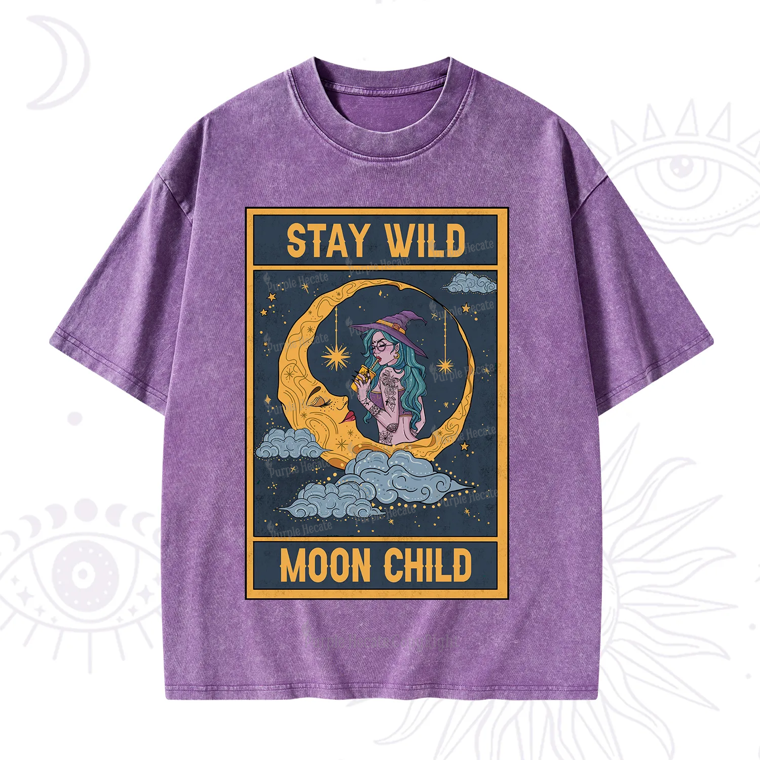 Purplehecate The Stay Wild Moon Child Oracle Card Washed T-Shirt