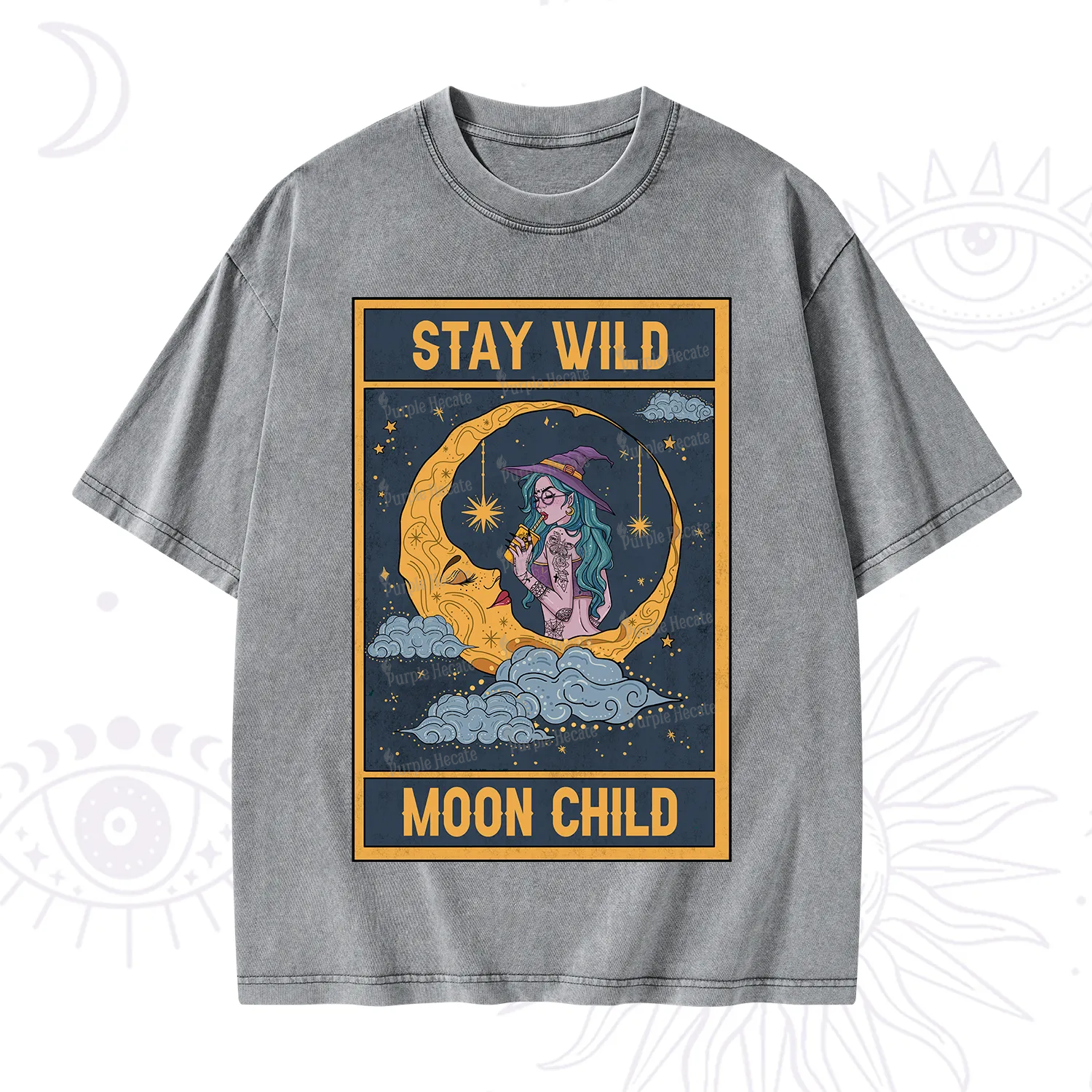 Purplehecate The Stay Wild Moon Child Oracle Card Washed T-Shirt