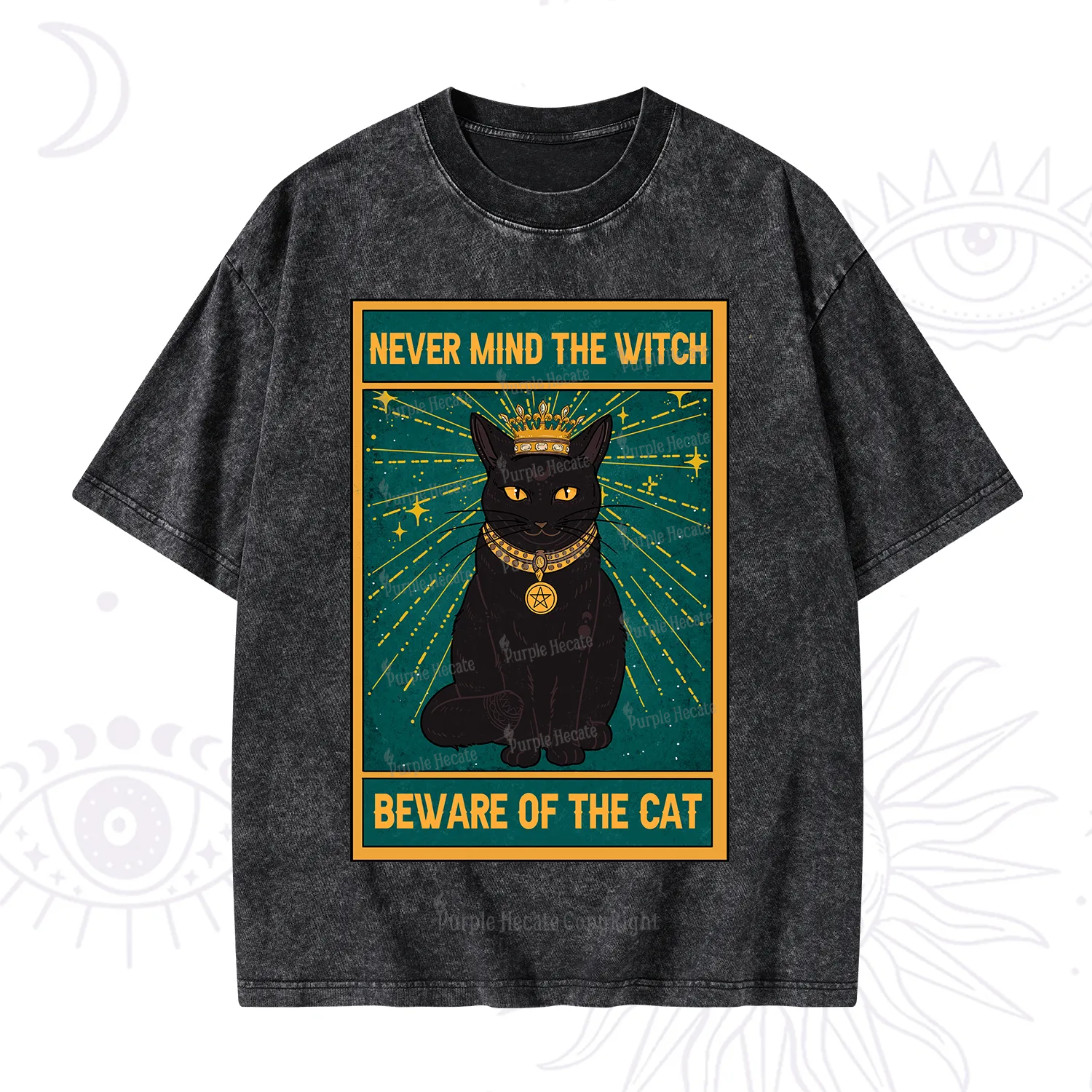 Purplehecate The Never Mind The Witch Beware Of The Cat Oracle Card Washed T-Shirt