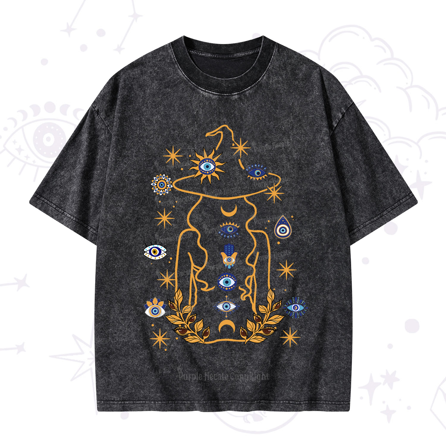 Purplehecate Evil Eye Woman Back Washed T-Shirt