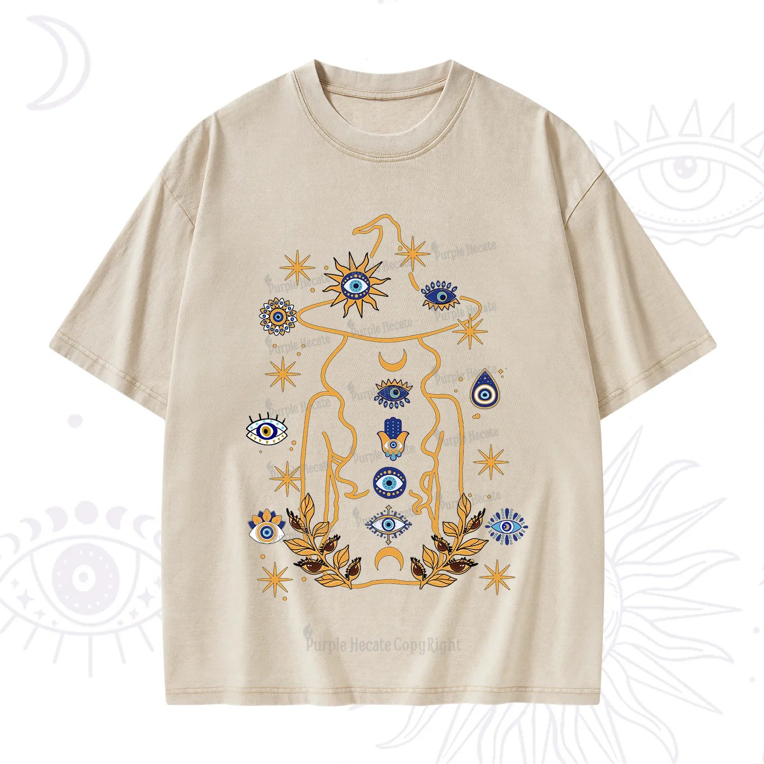 Purplehecate Evil Eye Woman Back Washed T-Shirt