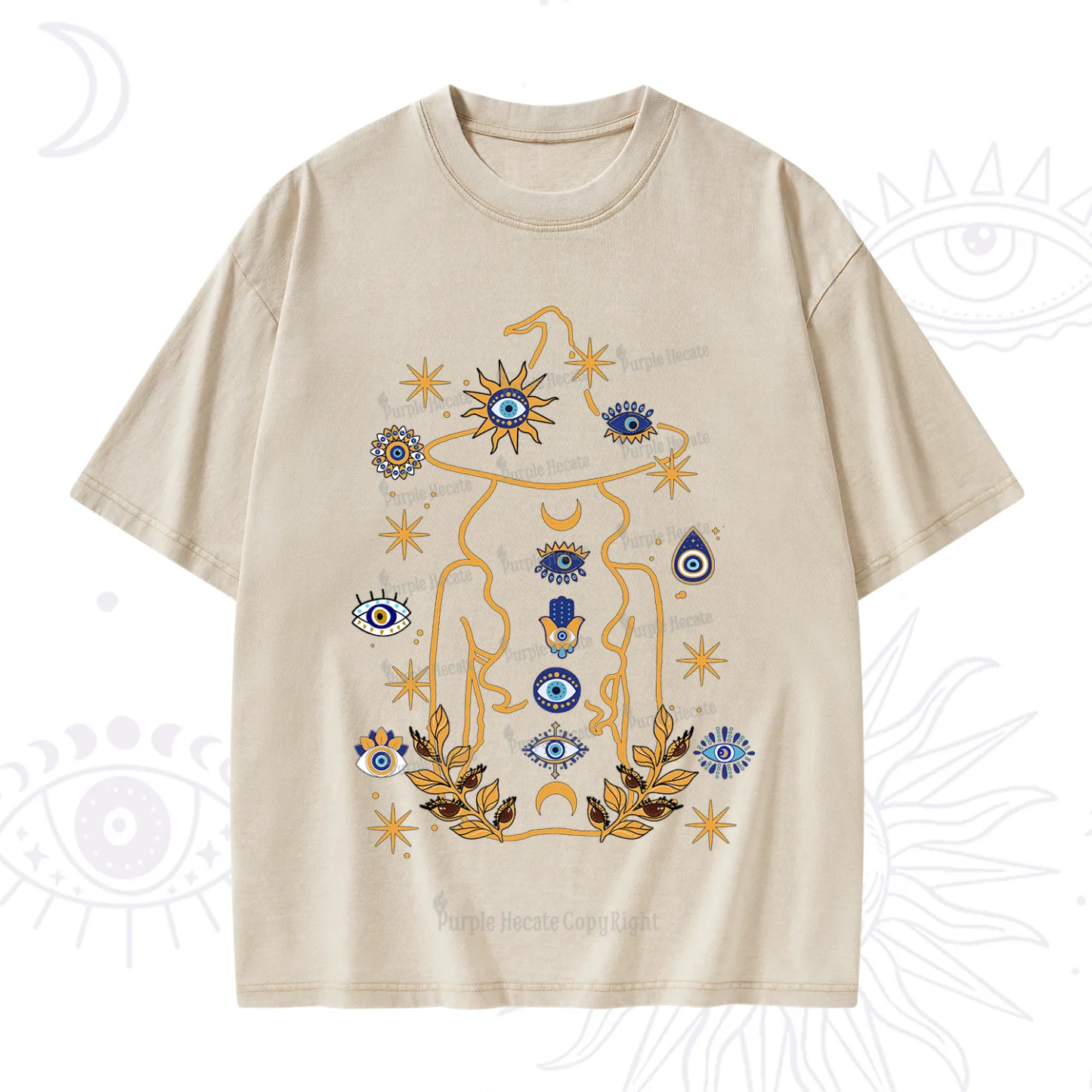 Purplehecate Evil Eye Woman Back Washed T-Shirt