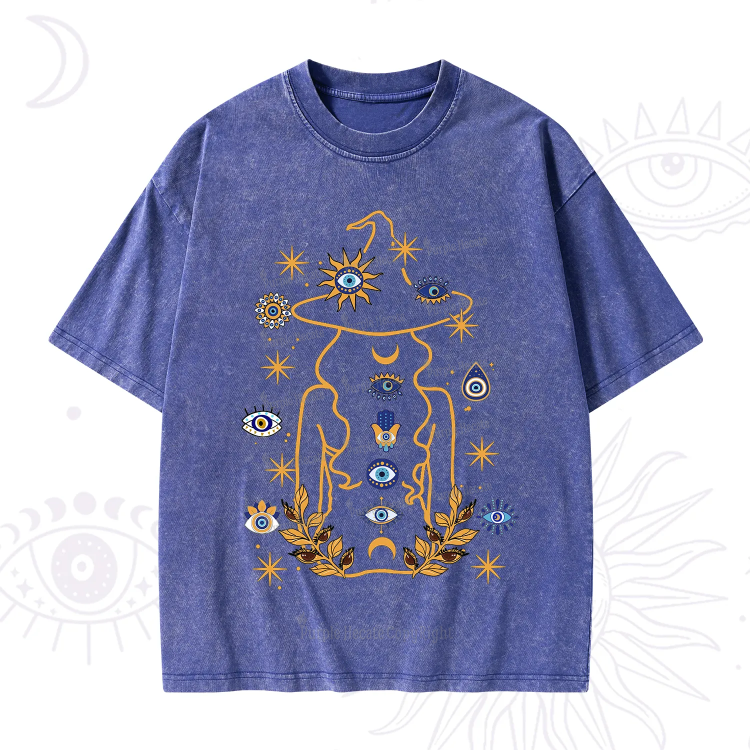 Purplehecate Evil Eye Woman Back Washed T-Shirt