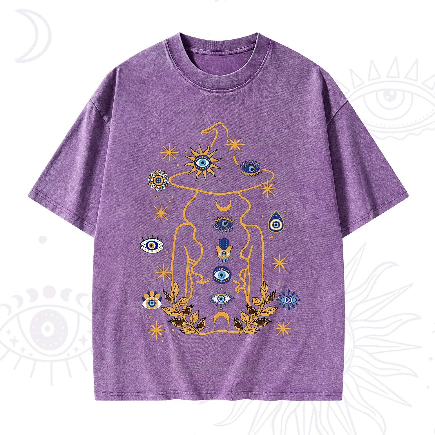 Purplehecate Evil Eye Woman Back Washed T-Shirt