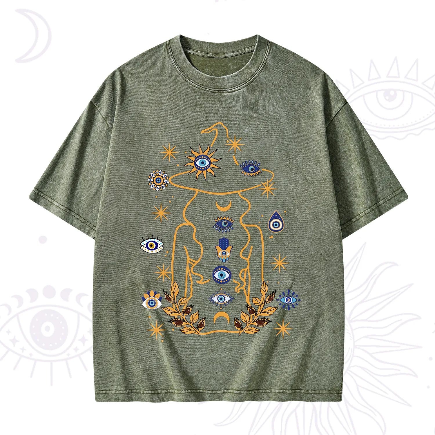 Purplehecate Evil Eye Woman Back Washed T-Shirt