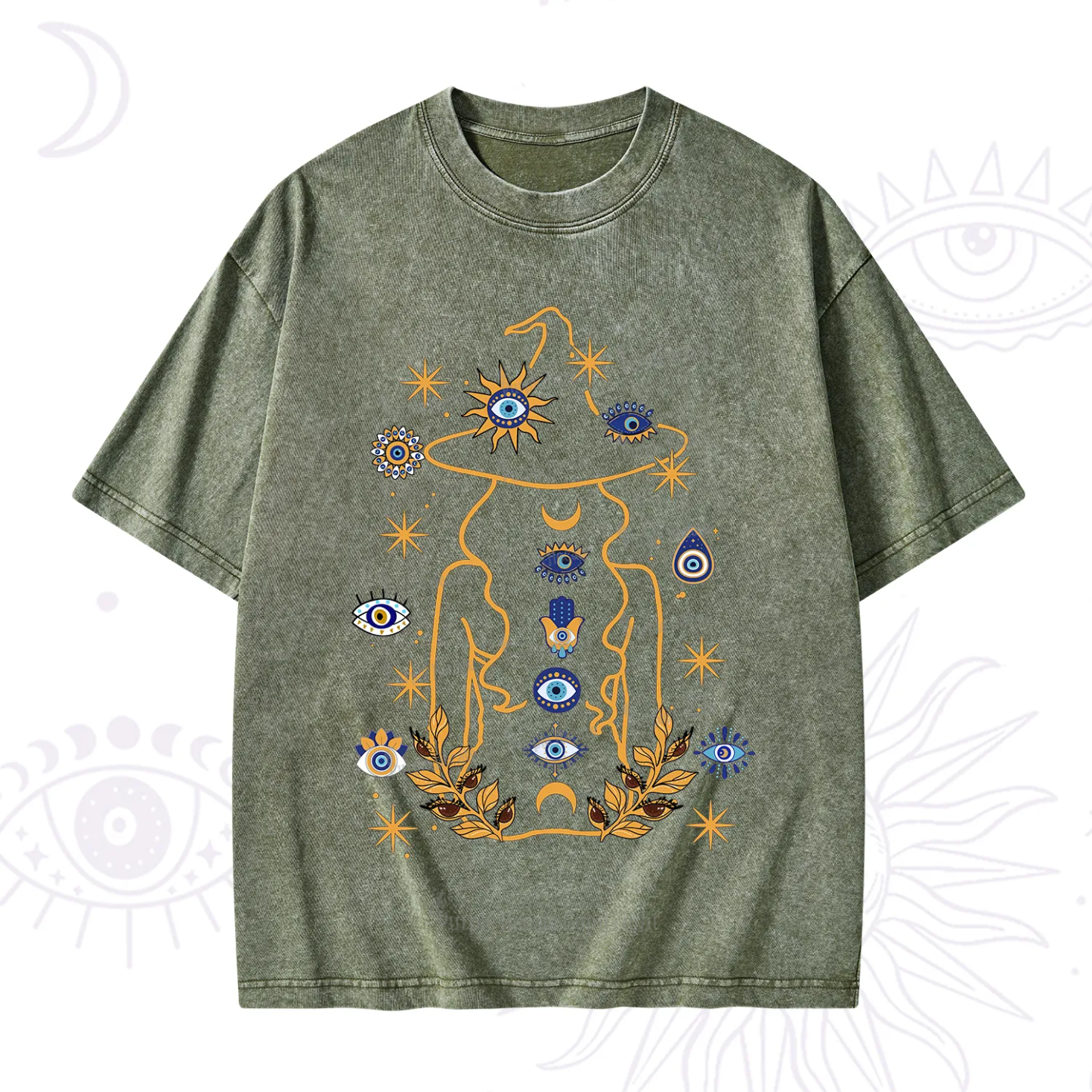 Purplehecate Evil Eye Woman Back Washed T-Shirt