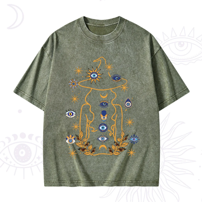 Purplehecate Evil Eye Woman Back Washed T-Shirt