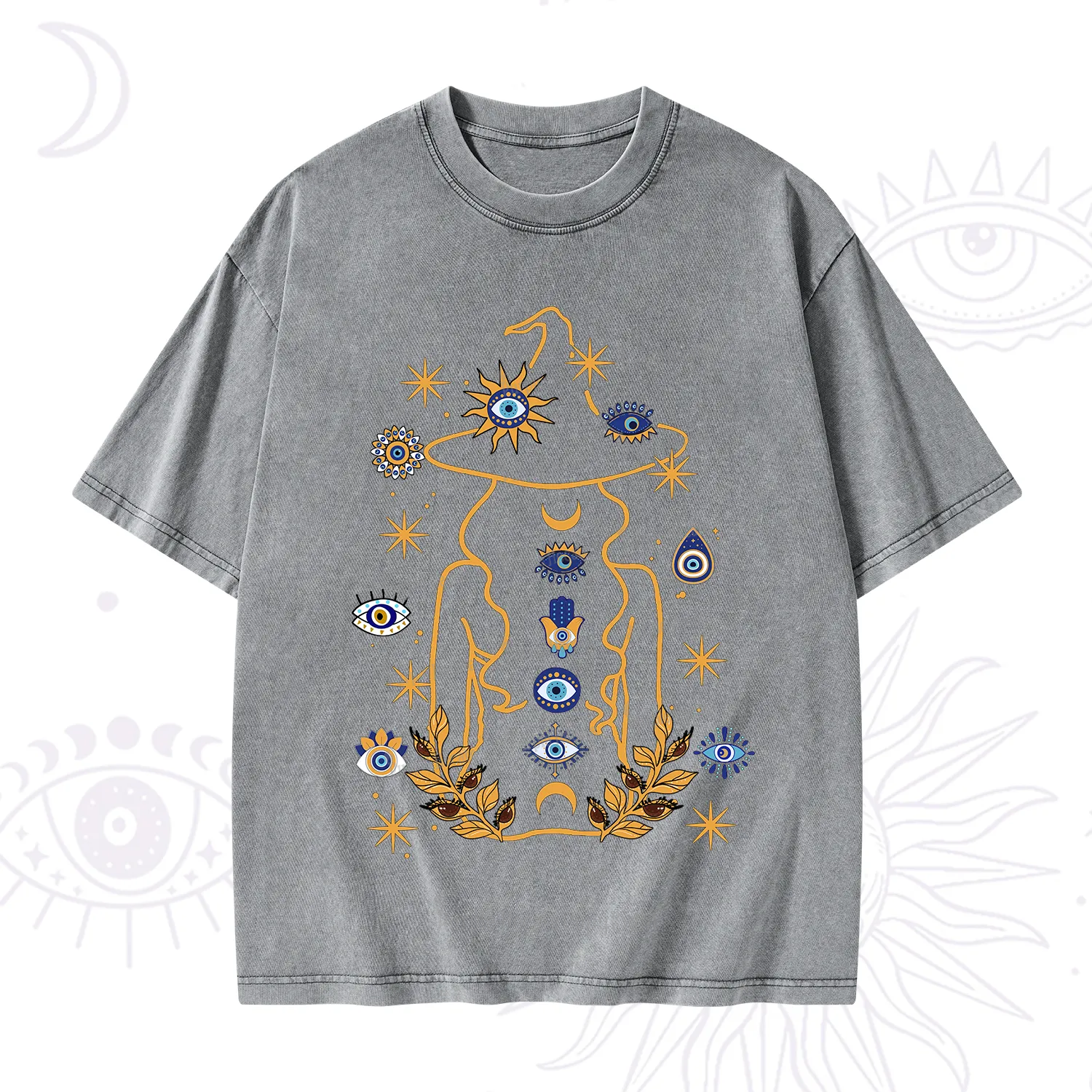 Purplehecate Evil Eye Woman Back Washed T-Shirt