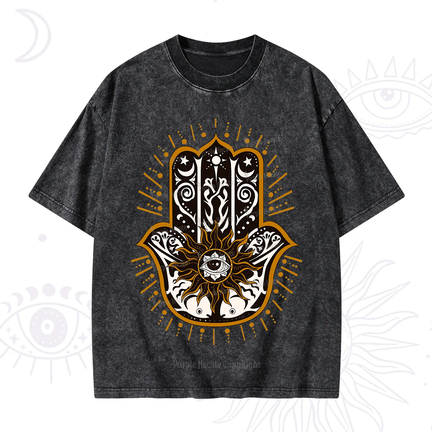 Purplehecate The Sun Eye Hamsa Washed T-Shirt