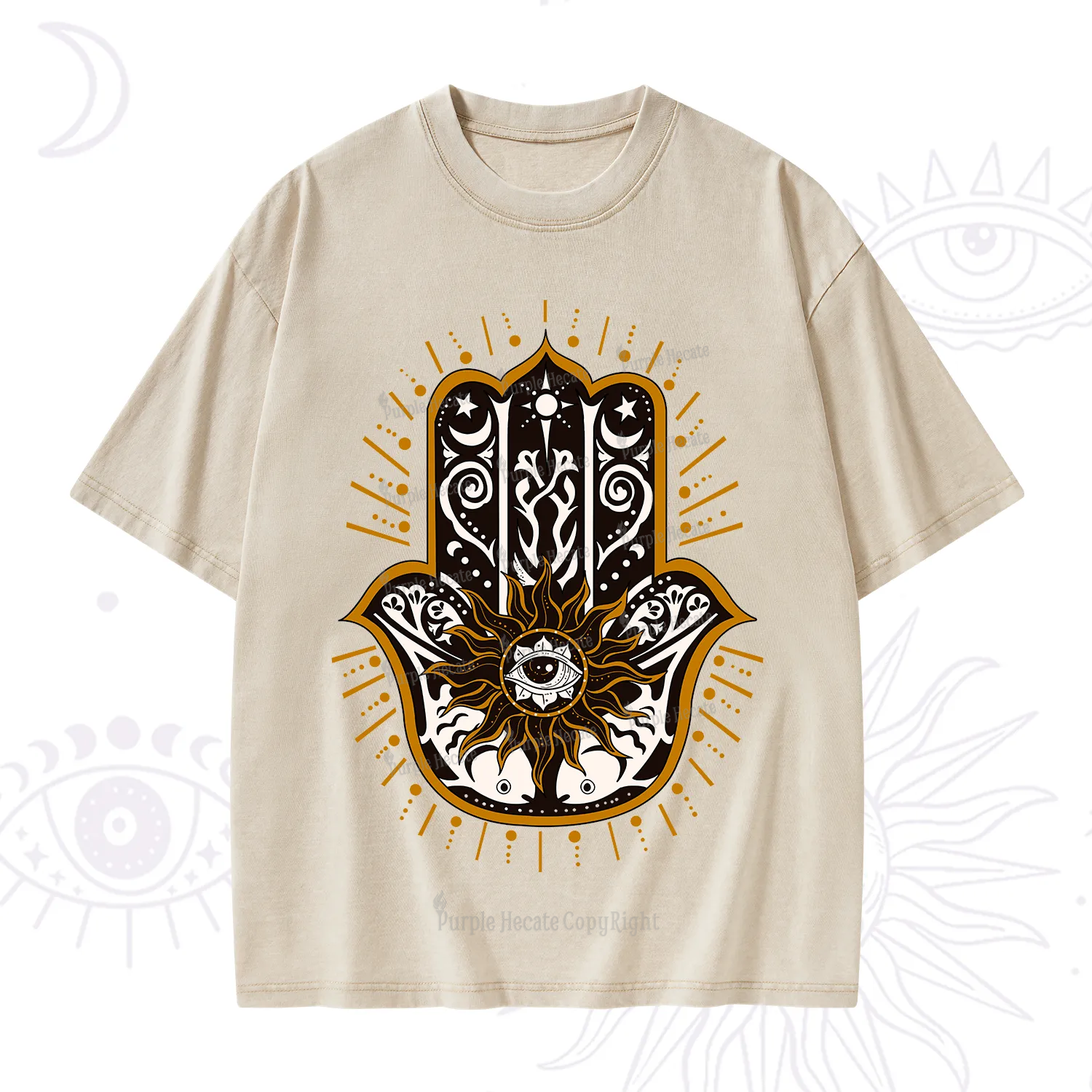 Purplehecate The Sun Eye Hamsa Washed T-Shirt